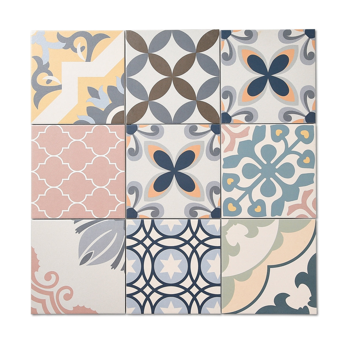 Saigon Mix - Geometric Patchwork Encasutic Floor Tiles for Kitchens & Bathrooms - 16.5 x 16.5 cm - Porcelain