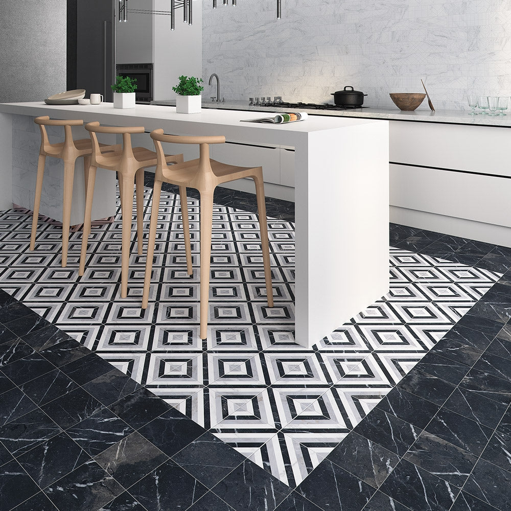 Swoon Black - Marble Effect Porcelain Tiles for Kithen Splashbacks & Bathrooms - 16.5 x 16.5 cm